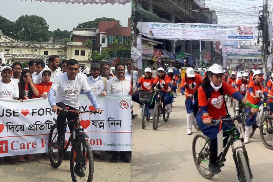 স্কুল ছাত্রীদের নিয়ে সাইকেল চালিয়ে হার্ট দিবস পালন করলো ডিসি
